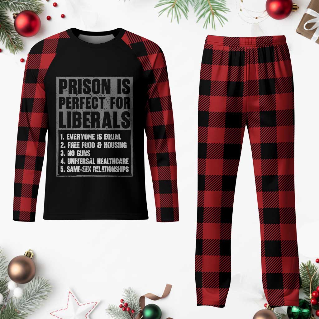 Prison Is Perfect For Liberals Plaid Pajama Set Satirical List Retro Grunge Conservative Humor