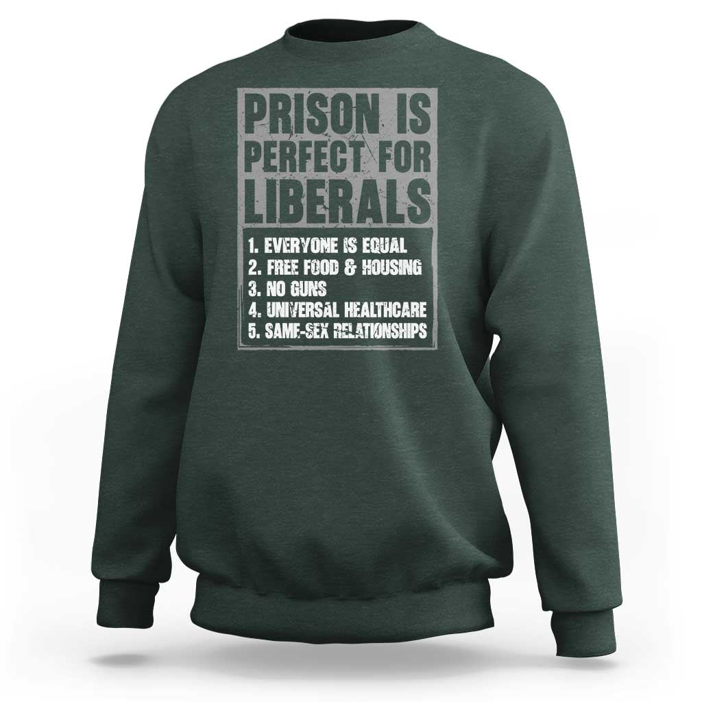 Prison Is Perfect For Liberals Sweatshirt Satirical List Retro Grunge Conservative Humor
