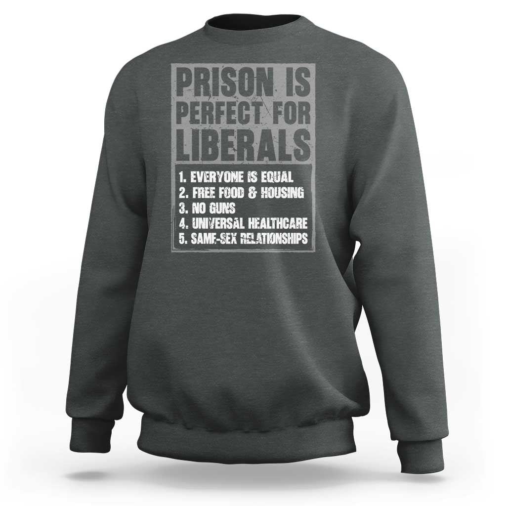 Prison Is Perfect For Liberals Sweatshirt Satirical List Retro Grunge Conservative Humor