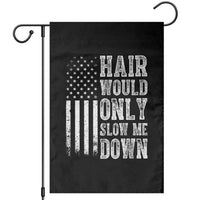 Funny Bald Pride Hair Would Only Slow Me Down Garden Flag Distressed Patriotic US Flag Bald Men Joke