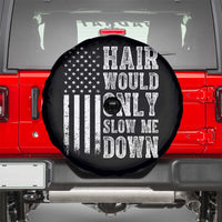 Funny Bald Pride Hair Would Only Slow Me Down Spare Tire Cover Distressed Patriotic US Flag Bald Men Joke