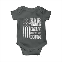 Funny Bald Pride Hair Would Only Slow Me Down Baby Onesie Distressed Patriotic US Flag Bald Men Joke