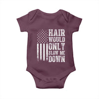 Funny Bald Pride Hair Would Only Slow Me Down Baby Onesie Distressed Patriotic US Flag Bald Men Joke