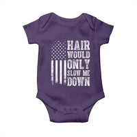 Funny Bald Pride Hair Would Only Slow Me Down Baby Onesie Distressed Patriotic US Flag Bald Men Joke