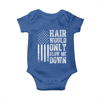 Funny Bald Pride Hair Would Only Slow Me Down Baby Onesie Distressed Patriotic US Flag Bald Men Joke