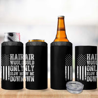 Funny Bald Pride Hair Would Only Slow Me Down 4 in 1 Can Cooler Tumbler Distressed Patriotic US Flag Bald Men Joke
