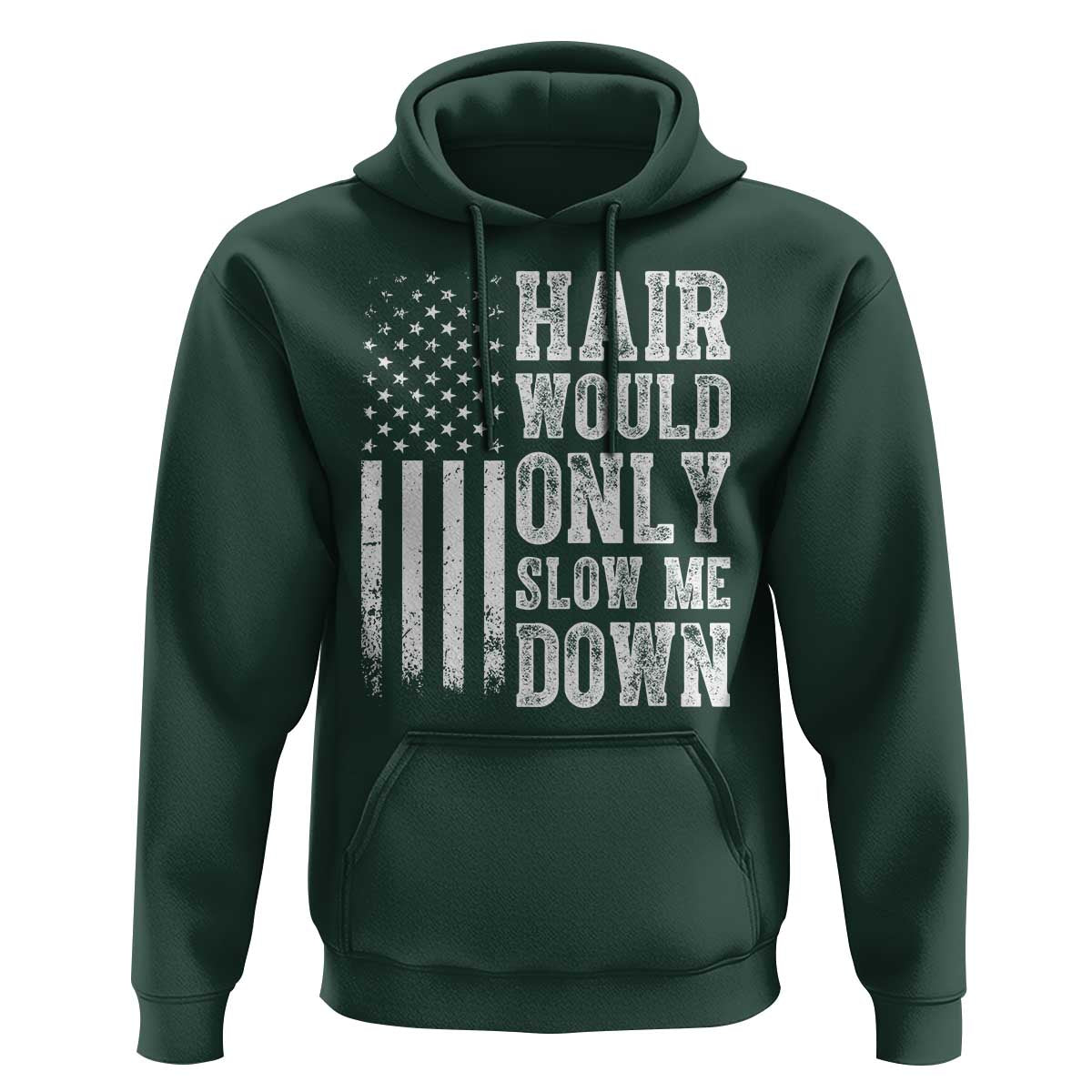 Funny Bald Pride Hair Would Only Slow Me Down Hoodie Distressed Patriotic US Flag Bald Men Joke