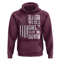 Funny Bald Pride Hair Would Only Slow Me Down Hoodie Distressed Patriotic US Flag Bald Men Joke