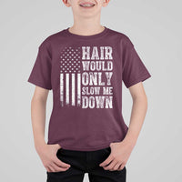 Funny Bald Pride Hair Would Only Slow Me Down T Shirt For Kid Distressed Patriotic US Flag Bald Men Joke