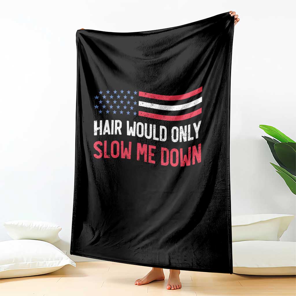 Hair Would Only Slow Me Down Retro Groovy Throw Blanket Patriotic Waving Flag Comedic Bald Pride