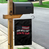 Hair Would Only Slow Me Down Retro Groovy Garden Flag Patriotic Waving Flag Comedic Bald Pride