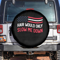 Hair Would Only Slow Me Down Retro Groovy Spare Tire Cover Patriotic Waving Flag Comedic Bald Pride