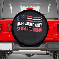 Hair Would Only Slow Me Down Retro Groovy Spare Tire Cover Patriotic Waving Flag Comedic Bald Pride