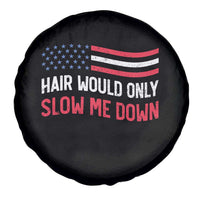 Hair Would Only Slow Me Down Retro Groovy Spare Tire Cover Patriotic Waving Flag Comedic Bald Pride