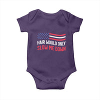 Hair Would Only Slow Me Down Retro Groovy Baby Onesie Patriotic Waving Flag Comedic Bald Pride