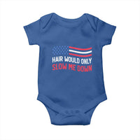 Hair Would Only Slow Me Down Retro Groovy Baby Onesie Patriotic Waving Flag Comedic Bald Pride