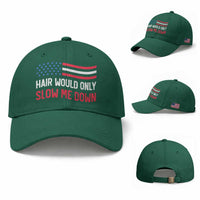 Hair Would Only Slow Me Down Retro Groovy Baseball Cap Patriotic Waving Flag Comedic Bald Pride