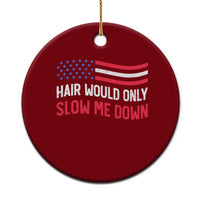 Hair Would Only Slow Me Down Retro Groovy Ceramic Ornament Patriotic Waving Flag Comedic Bald Pride