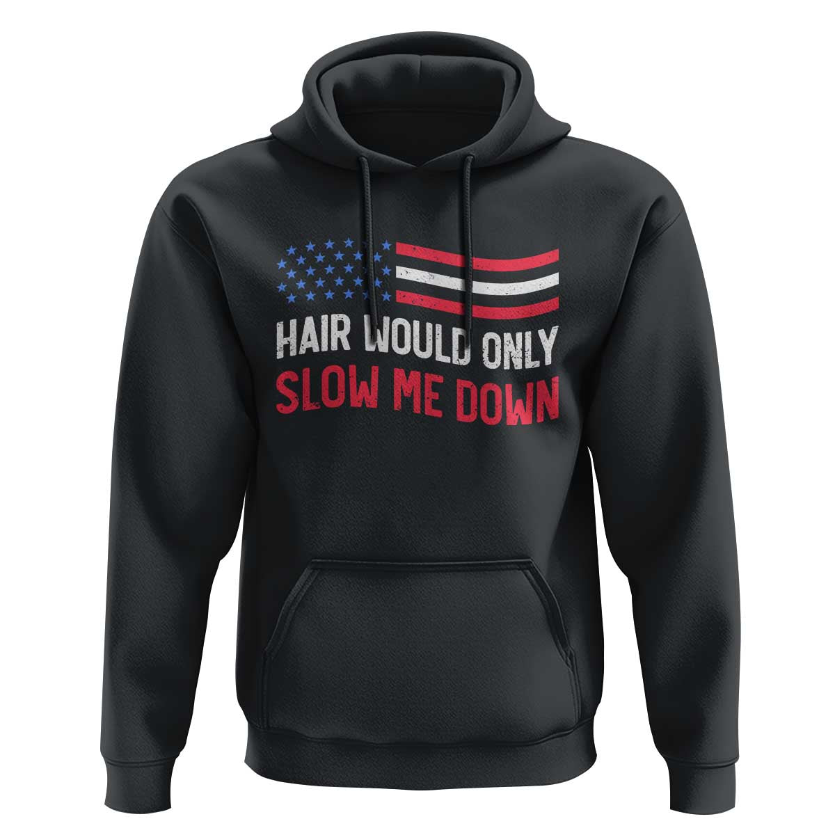 Hair Would Only Slow Me Down Retro Groovy Hoodie Patriotic Waving Flag Comedic Bald Pride