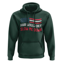 Hair Would Only Slow Me Down Retro Groovy Hoodie Patriotic Waving Flag Comedic Bald Pride