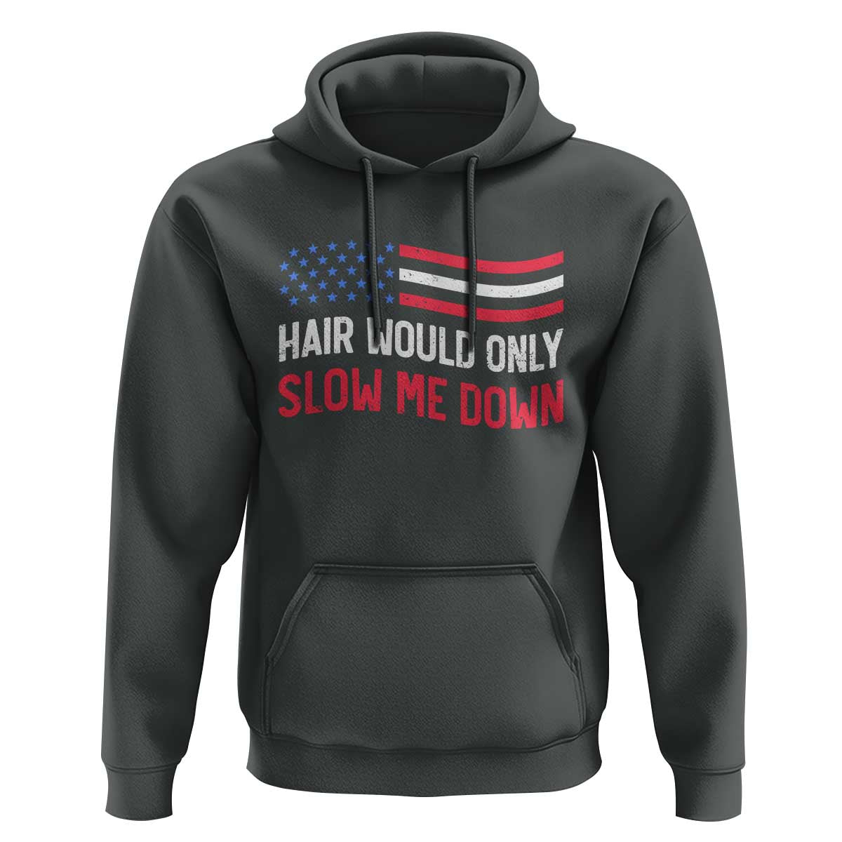 Hair Would Only Slow Me Down Retro Groovy Hoodie Patriotic Waving Flag Comedic Bald Pride