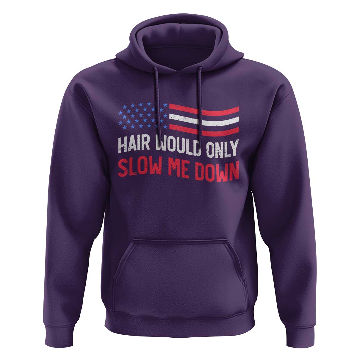 Hair Would Only Slow Me Down Retro Groovy Hoodie Patriotic Waving Flag Comedic Bald Pride