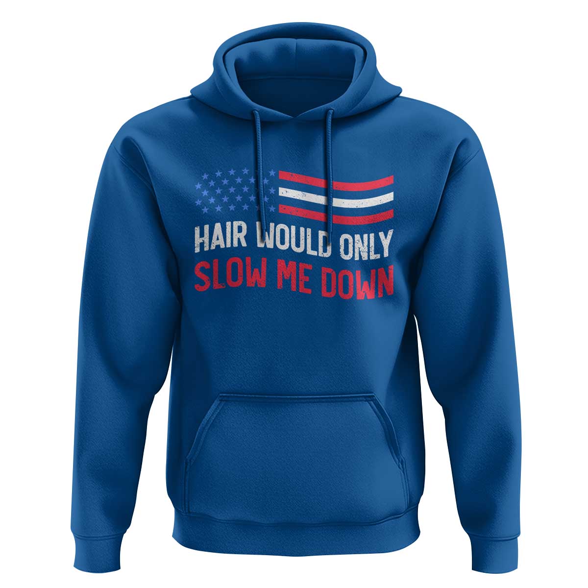 Hair Would Only Slow Me Down Retro Groovy Hoodie Patriotic Waving Flag Comedic Bald Pride