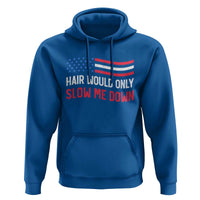 Hair Would Only Slow Me Down Retro Groovy Hoodie Patriotic Waving Flag Comedic Bald Pride