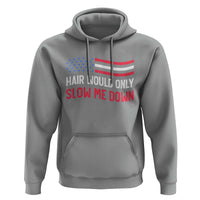 Hair Would Only Slow Me Down Retro Groovy Hoodie Patriotic Waving Flag Comedic Bald Pride