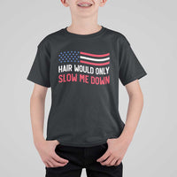 Hair Would Only Slow Me Down Retro Groovy T Shirt For Kid Patriotic Waving Flag Comedic Bald Pride