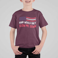Hair Would Only Slow Me Down Retro Groovy T Shirt For Kid Patriotic Waving Flag Comedic Bald Pride