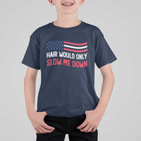 Hair Would Only Slow Me Down Retro Groovy T Shirt For Kid Patriotic Waving Flag Comedic Bald Pride