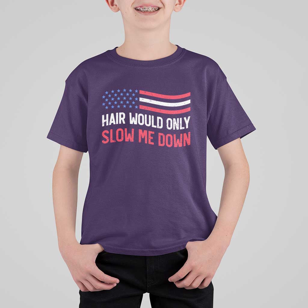 Hair Would Only Slow Me Down Retro Groovy T Shirt For Kid Patriotic Waving Flag Comedic Bald Pride