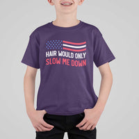 Hair Would Only Slow Me Down Retro Groovy T Shirt For Kid Patriotic Waving Flag Comedic Bald Pride