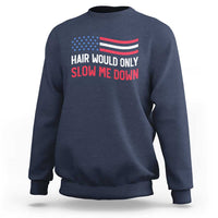 Hair Would Only Slow Me Down Retro Groovy Sweatshirt Patriotic Waving Flag Comedic Bald Pride