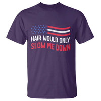 Hair Would Only Slow Me Down Retro Groovy T Shirt Patriotic Waving Flag Comedic Bald Pride