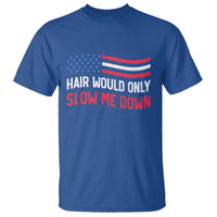 Hair Would Only Slow Me Down Retro Groovy T Shirt Patriotic Waving Flag Comedic Bald Pride