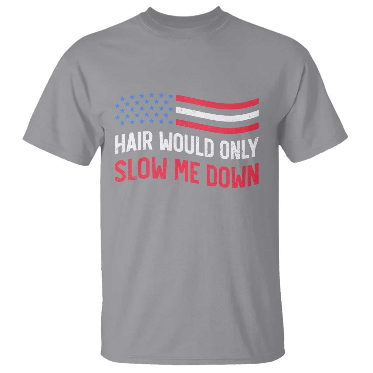 Hair Would Only Slow Me Down Retro Groovy T Shirt Patriotic Waving Flag Comedic Bald Pride