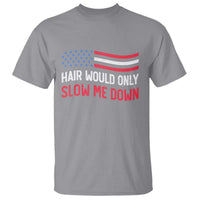 Hair Would Only Slow Me Down Retro Groovy T Shirt Patriotic Waving Flag Comedic Bald Pride