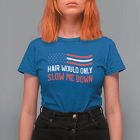 Hair Would Only Slow Me Down Retro Groovy T Shirt For Women Patriotic Waving Flag Comedic Bald Pride