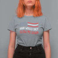 Hair Would Only Slow Me Down Retro Groovy T Shirt For Women Patriotic Waving Flag Comedic Bald Pride
