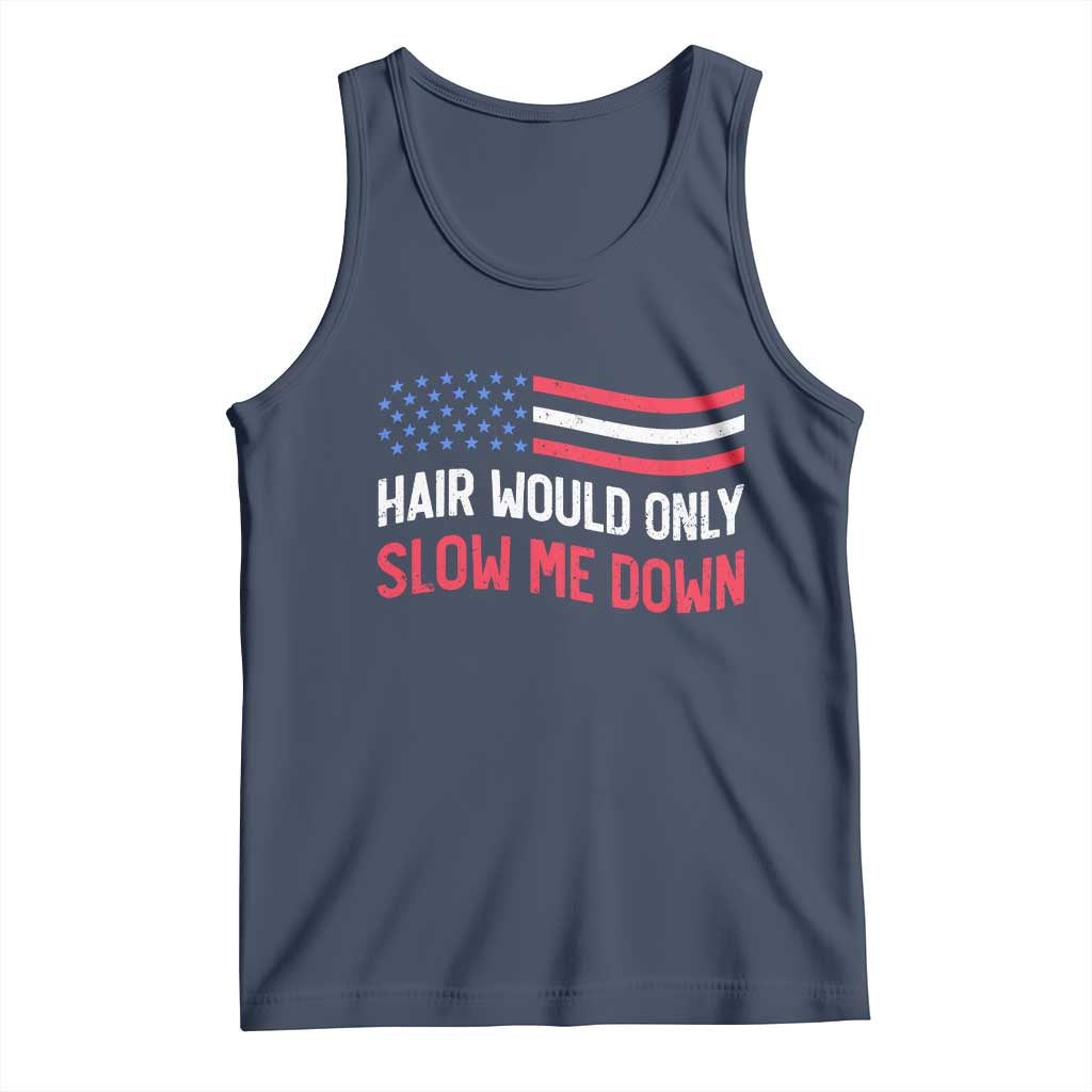 Hair Would Only Slow Me Down Retro Groovy Tank Top Patriotic Waving Flag Comedic Bald Pride