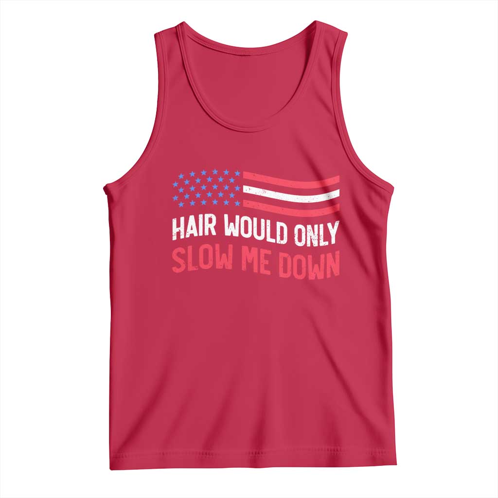 Hair Would Only Slow Me Down Retro Groovy Tank Top Patriotic Waving Flag Comedic Bald Pride