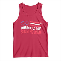 Hair Would Only Slow Me Down Retro Groovy Tank Top Patriotic Waving Flag Comedic Bald Pride