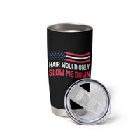 Hair Would Only Slow Me Down Retro Groovy Tumbler Cup Patriotic Waving Flag Comedic Bald Pride