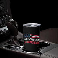 Hair Would Only Slow Me Down Retro Groovy Tumbler Cup Patriotic Waving Flag Comedic Bald Pride