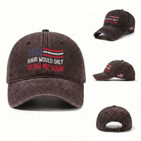 Hair Would Only Slow Me Down Retro Groovy Washed Cotton Baseball Cap Patriotic Waving Flag Comedic Bald Pride
