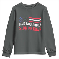 Hair Would Only Slow Me Down Retro Groovy Youth Sweatshirt Patriotic Waving Flag Comedic Bald Pride