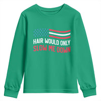 Hair Would Only Slow Me Down Retro Groovy Youth Sweatshirt Patriotic Waving Flag Comedic Bald Pride