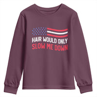 Hair Would Only Slow Me Down Retro Groovy Youth Sweatshirt Patriotic Waving Flag Comedic Bald Pride